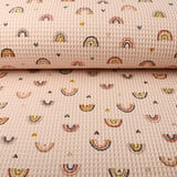 Oeko-Tex® Nido de Abeja Arcoíris con Corazones Rosa Empolvado Oeko-Tex® Nido de Abeja Arcoíris con Corazones Rosa Empolvado