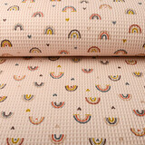 Oeko-Tex®  Waffel Regenbogen mit Herzen Puderrosa Oeko-Tex®  Waffel Regenbogen mit Herzen Puderrosa