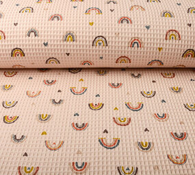 Oeko-Tex®  Waffel Regenbogen mit Herzen Puderrosa Oeko-Tex®  Waffel Regenbogen mit Herzen Puderrosa