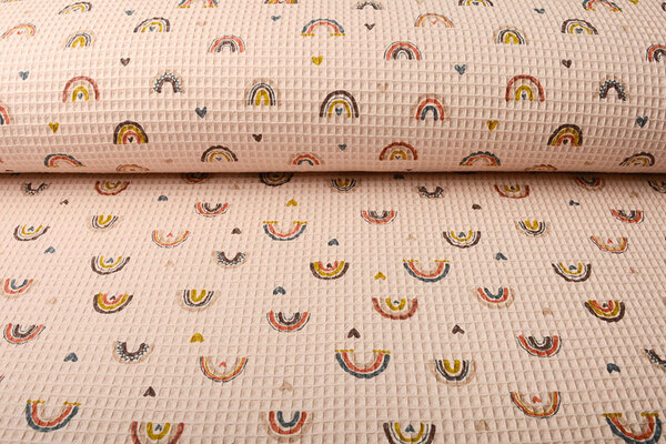 Oeko-Tex®  Wafel Regenboog met Hartjes Poeder Roze Oeko-Tex®  Wafel Regenboog met Hartjes Poeder Roze