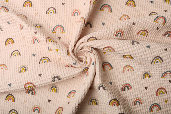 Oeko-Tex®  Wafel Regenboog met Hartjes Poeder Roze Oeko-Tex®  Wafel Regenboog met Hartjes Poeder Roze