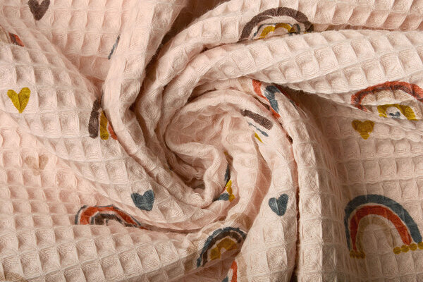 Oeko-Tex® Nido de Abeja Arcoíris con Corazones Rosa Empolvado Oeko-Tex® Nido de Abeja Arcoíris con Corazones Rosa Empolvado