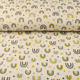 Oeko-Tex®  Baumwoll Musselin Stoff Regenbogen und Sterne Natürlich