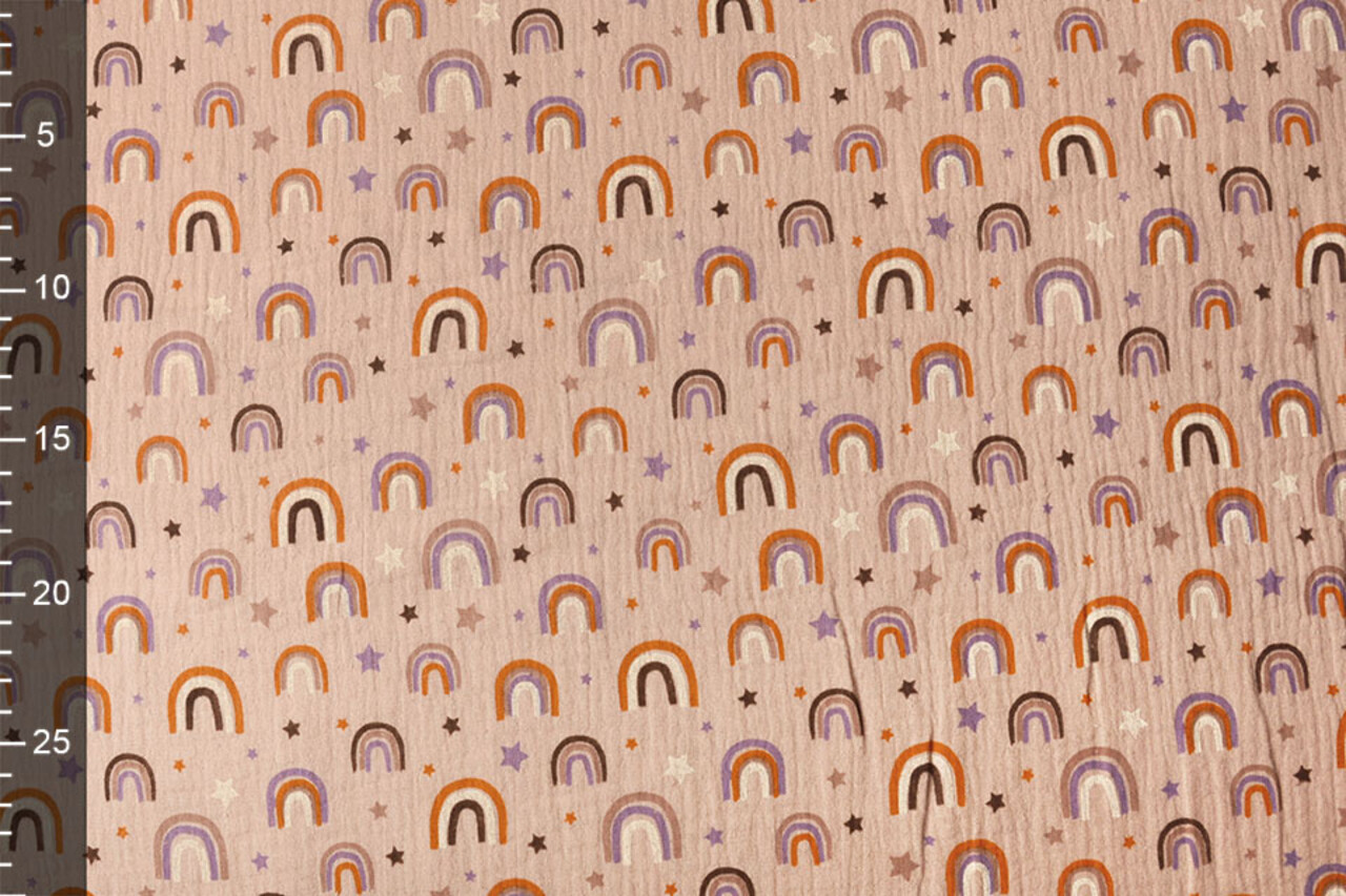 Oeko-Tex®  Double Gauze Fabric Rainbows and Stars Powder Pink