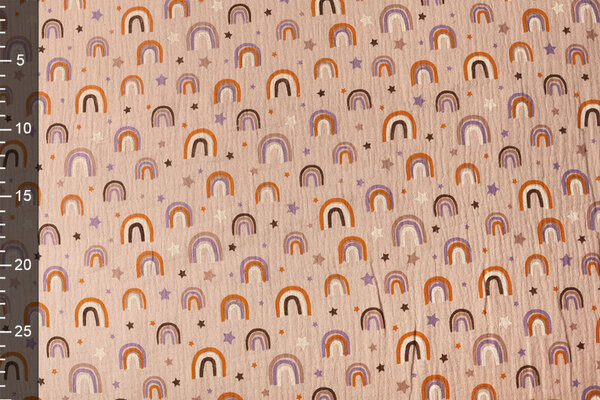 Oeko-Tex®  Double Gauze Fabric Rainbows and Stars Powder Pink