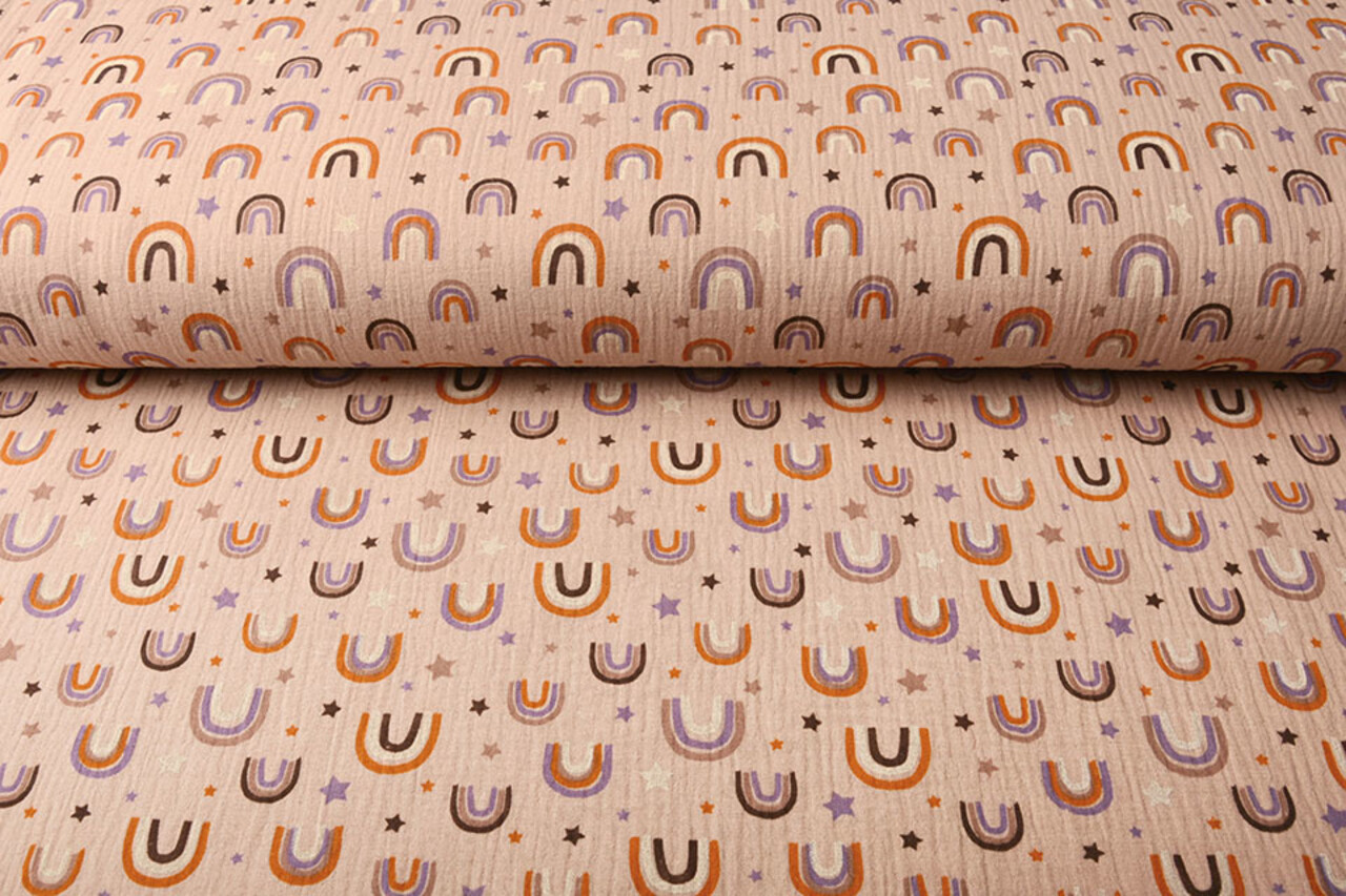 Oeko-Tex®  Double Gauze Fabric Rainbows and Stars Powder Pink