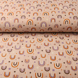 Oeko-Tex® Baumwoll Musselin Stoff Regenbogen und Sterne Puderrosa Oeko-Tex® Baumwoll Musselin Stoff Regenbogen und Sterne Puderrosa