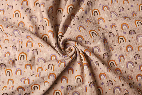 Oeko-Tex®  Double Gauze Fabric Rainbows and Stars Powder Pink