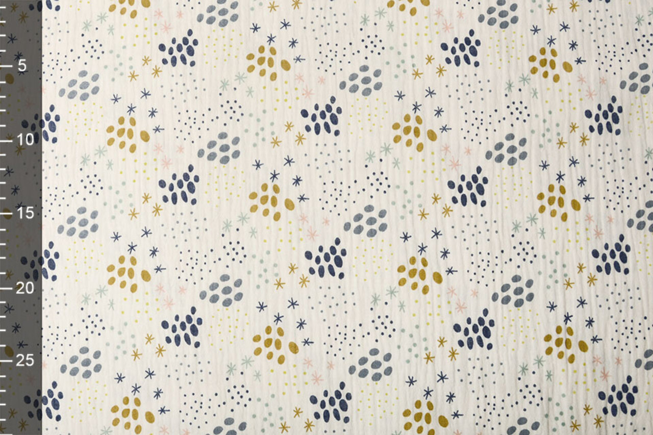 Oeko-Tex® Coton Double Gaze Tissu Pois en Étoiles Crème Oeko-Tex® Coton Double Gaze Tissu Pois en Étoiles Crème