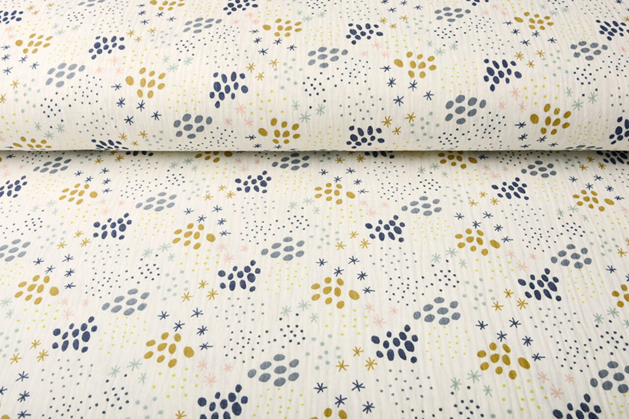 Oeko-Tex®  Tela de Muselina Puntos y Estrellas Crema