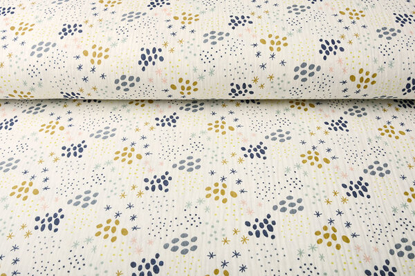 Oeko-Tex®  Tela de Muselina Puntos y Estrellas Crema