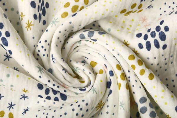 Oeko-Tex®  Tela de Muselina Puntos y Estrellas Crema