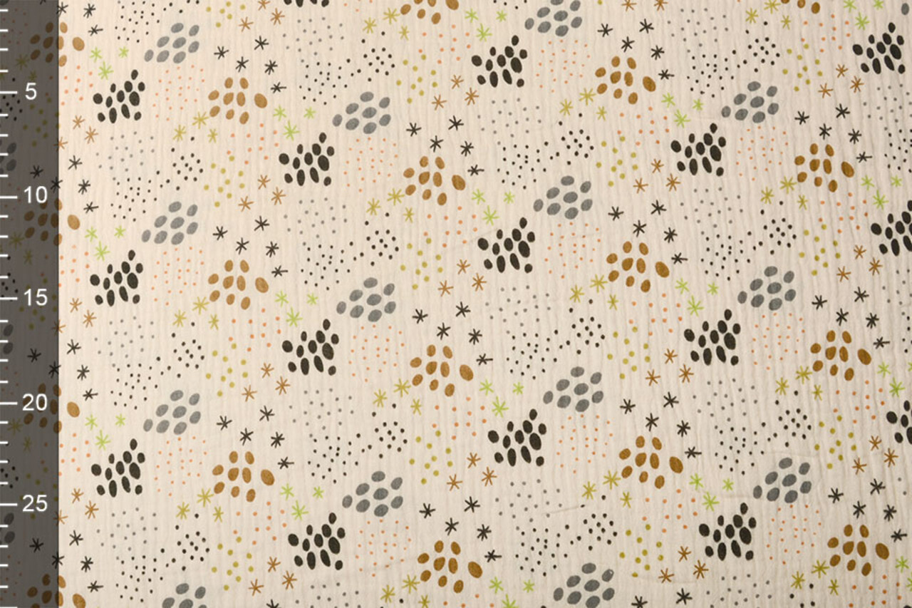 Oeko-Tex®  Baumwoll Musselin Stoff Punkte und Sterne Natürlich Oeko-Tex®  Baumwoll Musselin Stoff Punkte und Sterne Natürlich