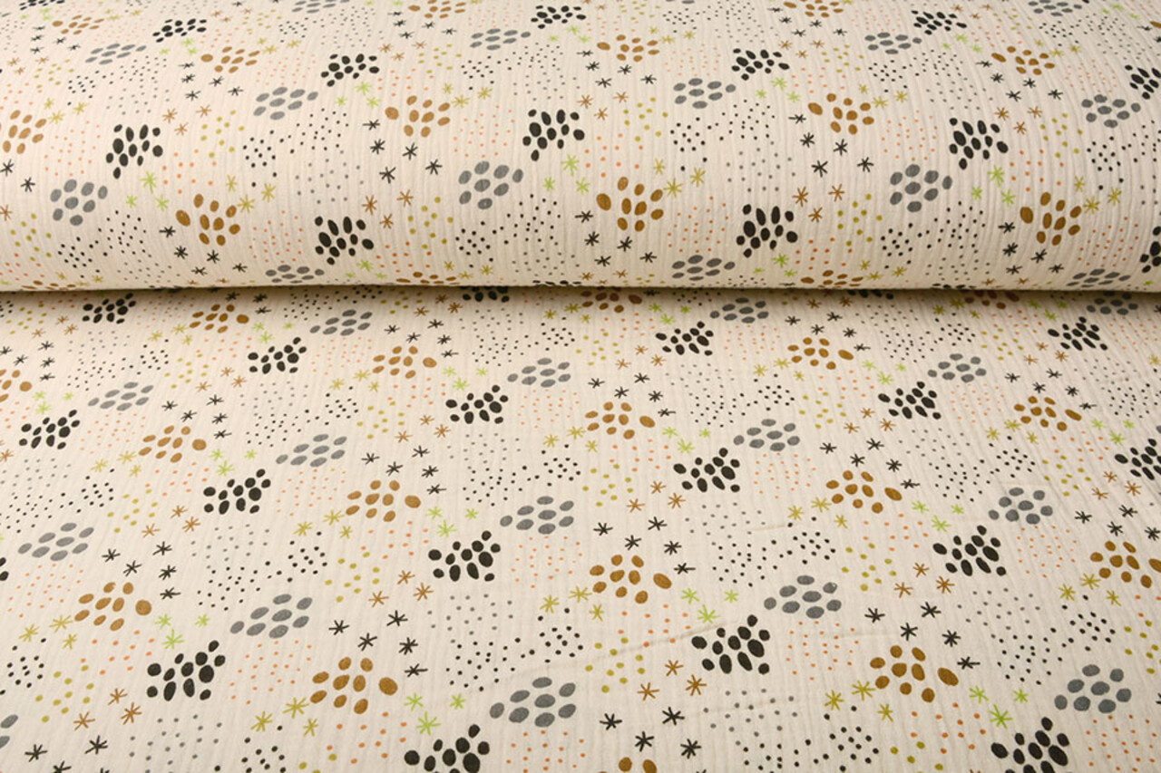 Oeko-Tex®  Coton Double Gaze Tissu Pois en Étoiles Naturel