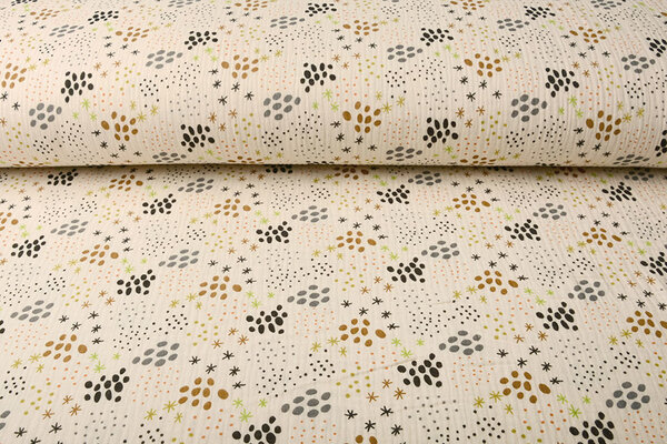 Oeko-Tex®  Coton Double Gaze Tissu Pois en Étoiles Naturel