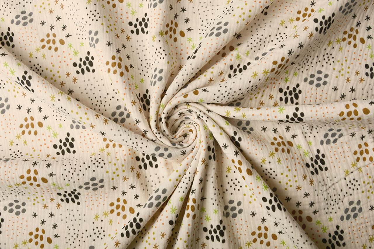 Oeko-Tex®  Hydrofiel Stof Stippen en Sterren Naturel Oeko-Tex®  Hydrofiel Stof Stippen en Sterren Naturel