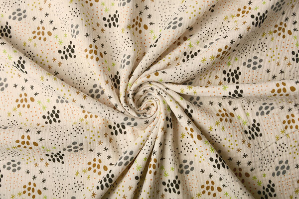 Oeko-Tex®  Coton Double Gaze Tissu Pois en Étoiles Naturel