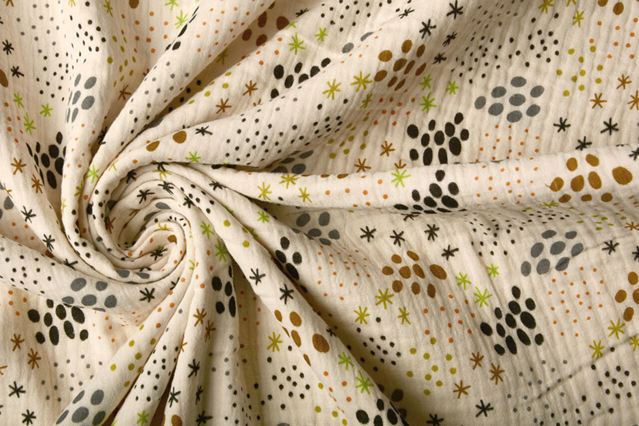 Oeko-Tex®  Hydrofiel Stof Stippen en Sterren Naturel Oeko-Tex®  Hydrofiel Stof Stippen en Sterren Naturel