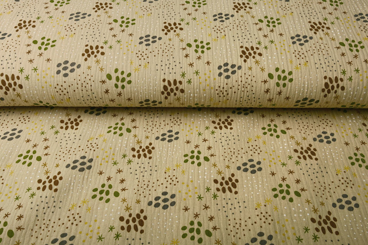 Oeko-Tex®  Double Gauze Fabric Dots and Stars Sand Oeko-Tex®  Double Gauze Fabric Dots and Stars Sand