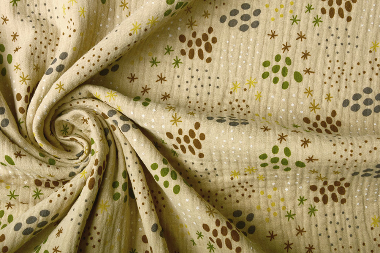 Oeko-Tex® Coton Double Gaze Tissu Pois en Étoiles Sable Oeko-Tex® Coton Double Gaze Tissu Pois en Étoiles Sable