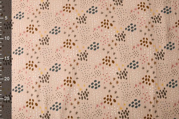 Oeko-Tex® Tela de Muselina Puntos y Estrellas Rosa Empolvado Oeko-Tex® Tela de Muselina Puntos y Estrellas Rosa Empolvado