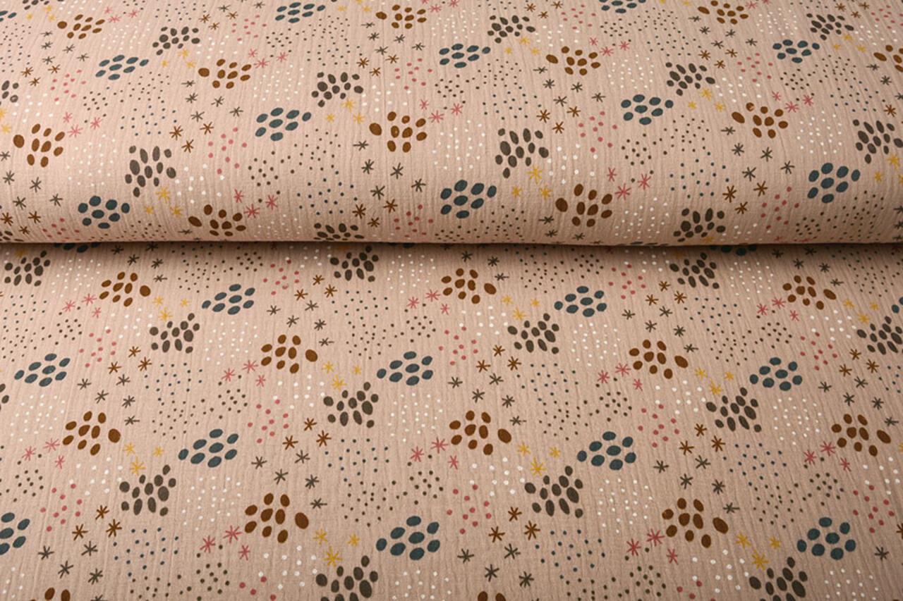 Oeko-Tex® Tela de Muselina Puntos y Estrellas Rosa Empolvado Oeko-Tex® Tela de Muselina Puntos y Estrellas Rosa Empolvado