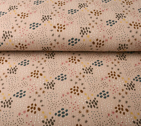 Oeko-Tex®  Hydrofiel Stof Stippen en Sterren Poeder Roze Oeko-Tex®  Hydrofiel Stof Stippen en Sterren Poeder Roze