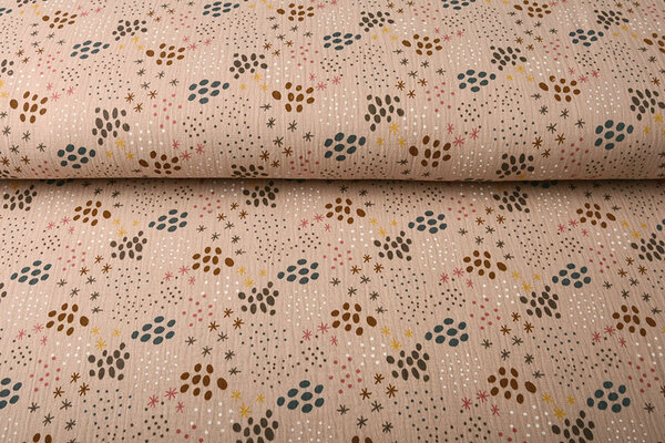 Oeko-Tex® Tela de Muselina Puntos y Estrellas Rosa Empolvado Oeko-Tex® Tela de Muselina Puntos y Estrellas Rosa Empolvado