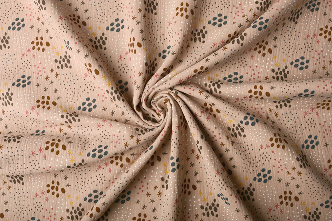 Oeko-Tex® Tela de Muselina Puntos y Estrellas Rosa Empolvado Oeko-Tex® Tela de Muselina Puntos y Estrellas Rosa Empolvado