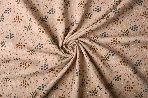 Oeko-Tex®  Hydrofiel Stof Stippen en Sterren Poeder Roze Oeko-Tex®  Hydrofiel Stof Stippen en Sterren Poeder Roze