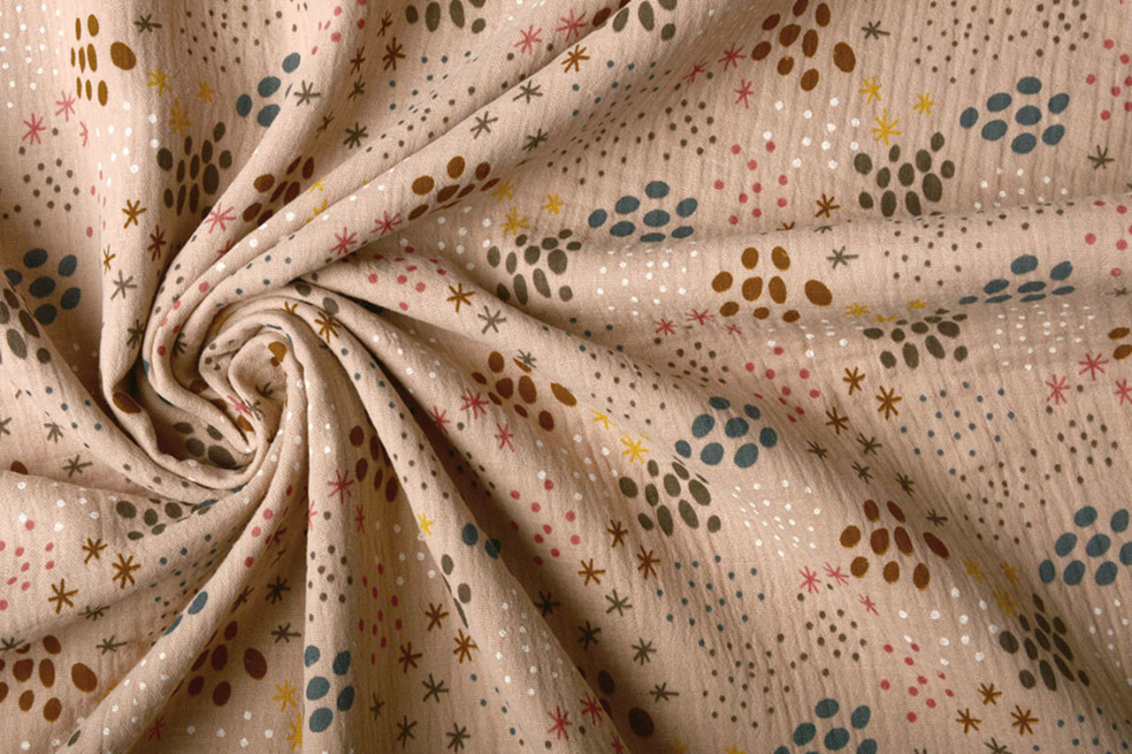 Oeko-Tex® Tela de Muselina Puntos y Estrellas Rosa Empolvado Oeko-Tex® Tela de Muselina Puntos y Estrellas Rosa Empolvado