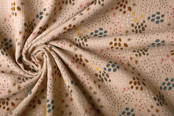 Oeko-Tex®  Hydrofiel Stof Stippen en Sterren Poeder Roze Oeko-Tex®  Hydrofiel Stof Stippen en Sterren Poeder Roze