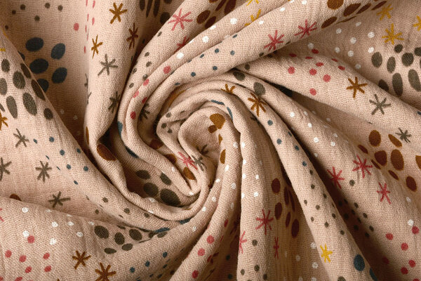 Oeko-Tex® Tessuto di Mussola Pois e Stelle Rosa Cipria Oeko-Tex® Tessuto di Mussola Pois e Stelle Rosa Cipria