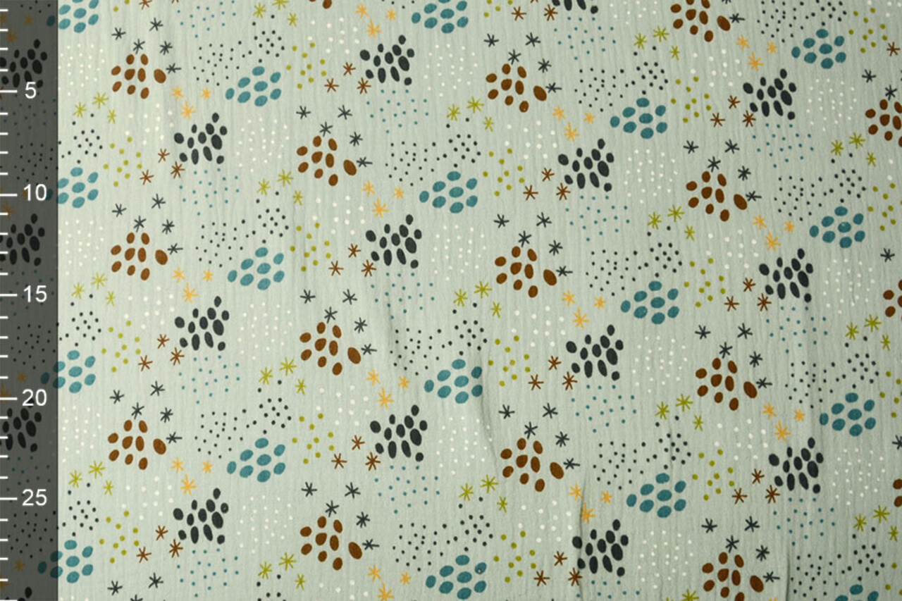 Oeko-Tex®  Muselina Lunares y Estrellas Verde Antiguo Claro