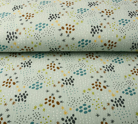 Oeko-Tex®  Coton Double Gaze Tissu Pois en Étoiles Vert Ancien Clair