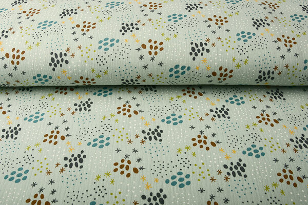 Oeko-Tex®  Tessuto di Mussola Pois e Stelle Verde Antico Chiaro