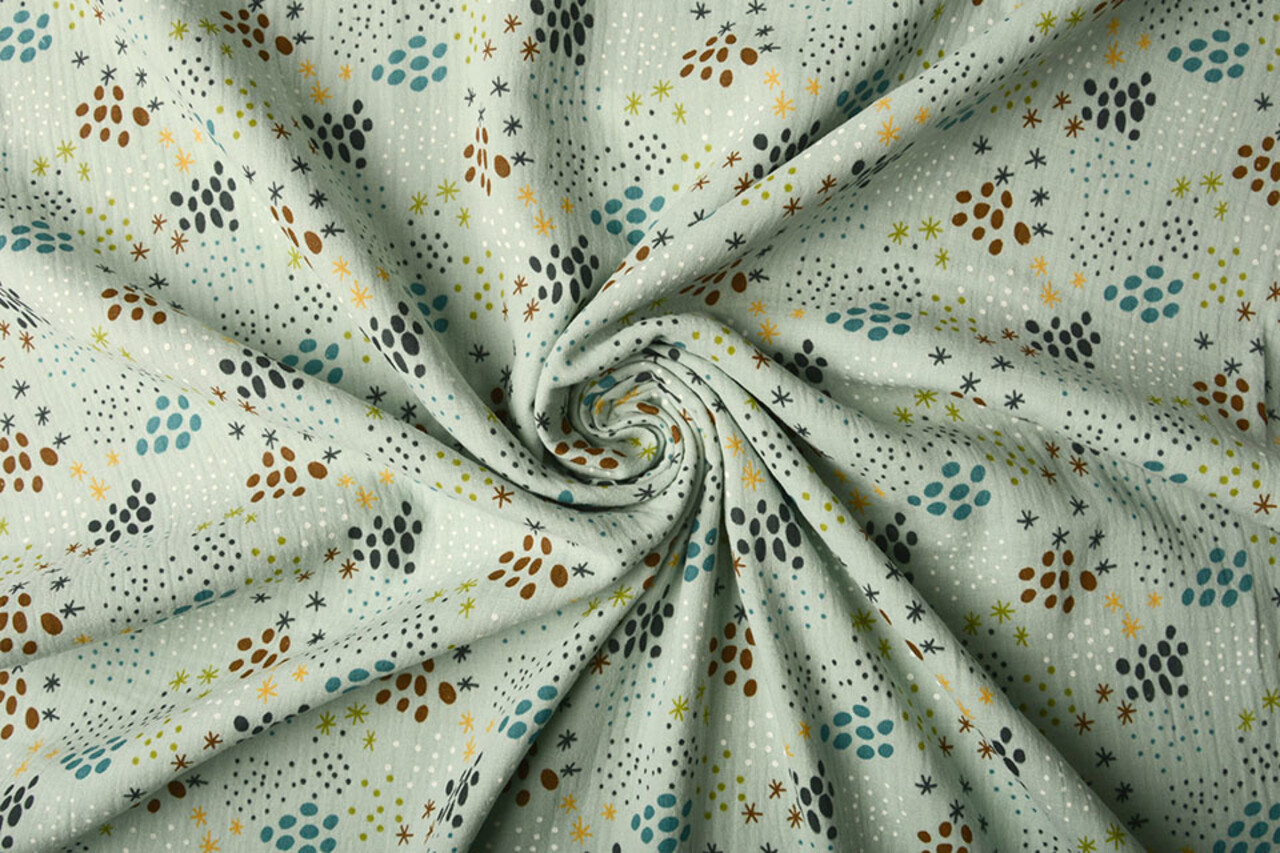 Oeko-Tex®  Double Gauze Fabric Dots and Stars Light Old Green