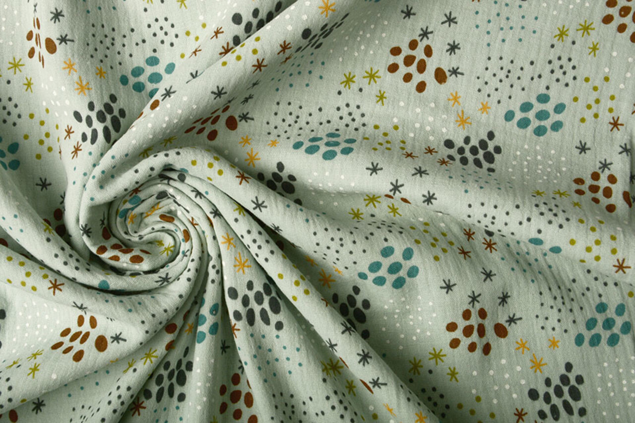 Oeko-Tex®  Muselina Lunares y Estrellas Verde Antiguo Claro