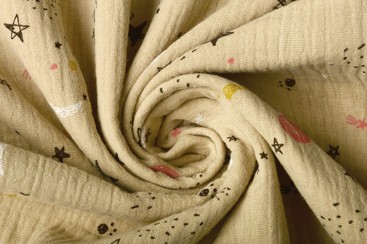 Oeko-Tex®  Baumwoll Musselin Stoff Schlaf Gut Sand Oeko-Tex®  Baumwoll Musselin Stoff Schlaf Gut Sand