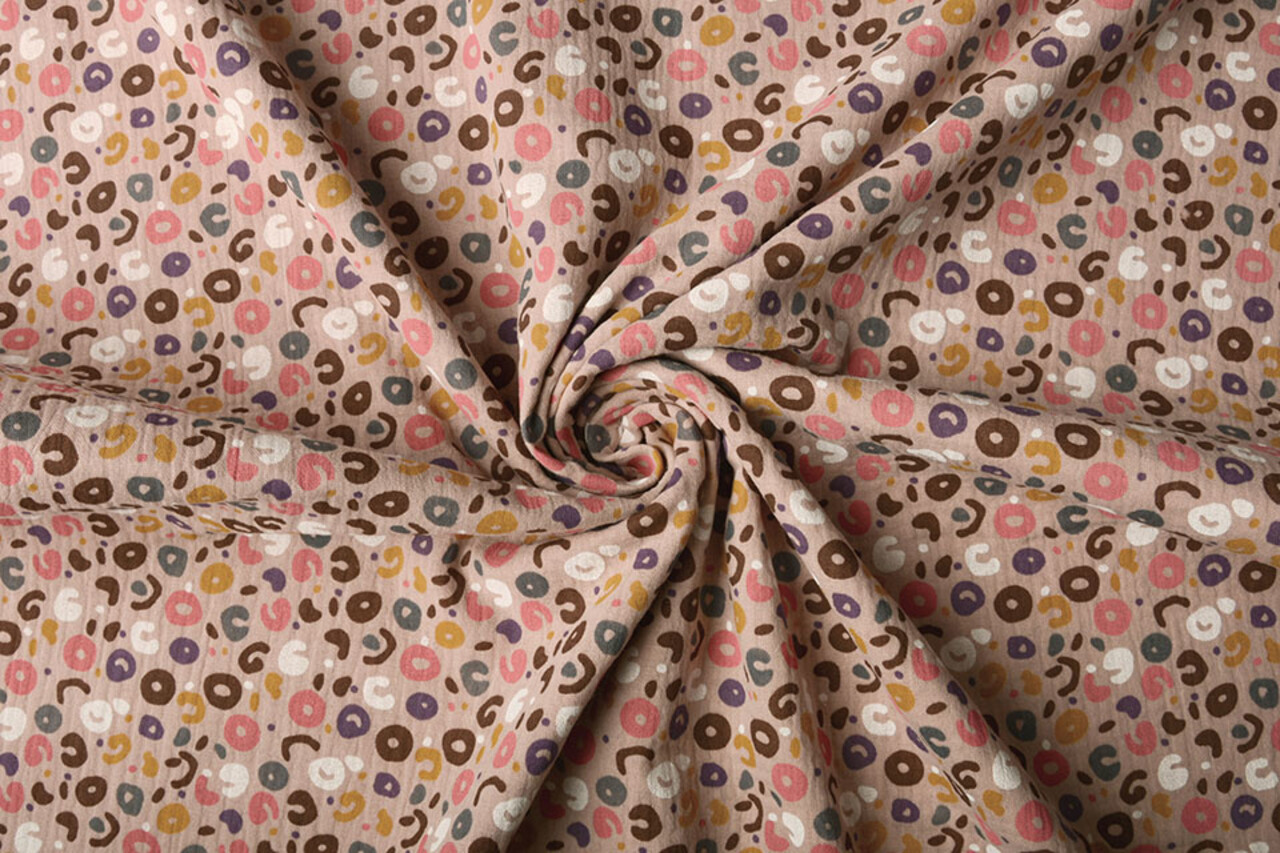 Oeko-Tex® Tessuto di Mussola Leopardo Rosa Cipria Oeko-Tex® Tessuto di Mussola Leopardo Rosa Cipria