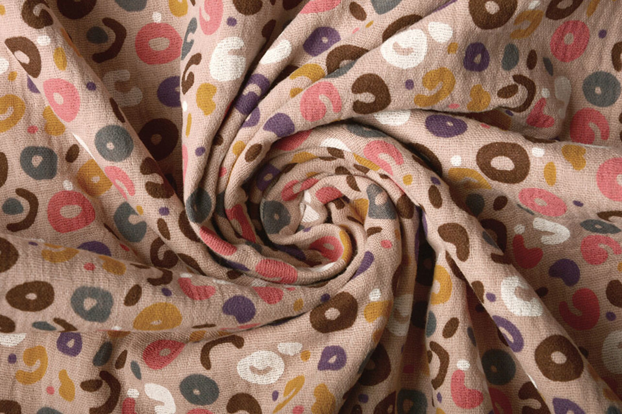 Oeko-Tex® Tela de Muselina Leopardo Rosa Empolvado Oeko-Tex® Tela de Muselina Leopardo Rosa Empolvado