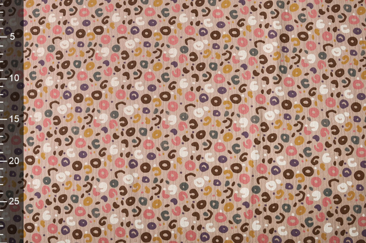 Oeko-Tex® Tela de Muselina Leopardo Rosa Empolvado Oeko-Tex® Tela de Muselina Leopardo Rosa Empolvado