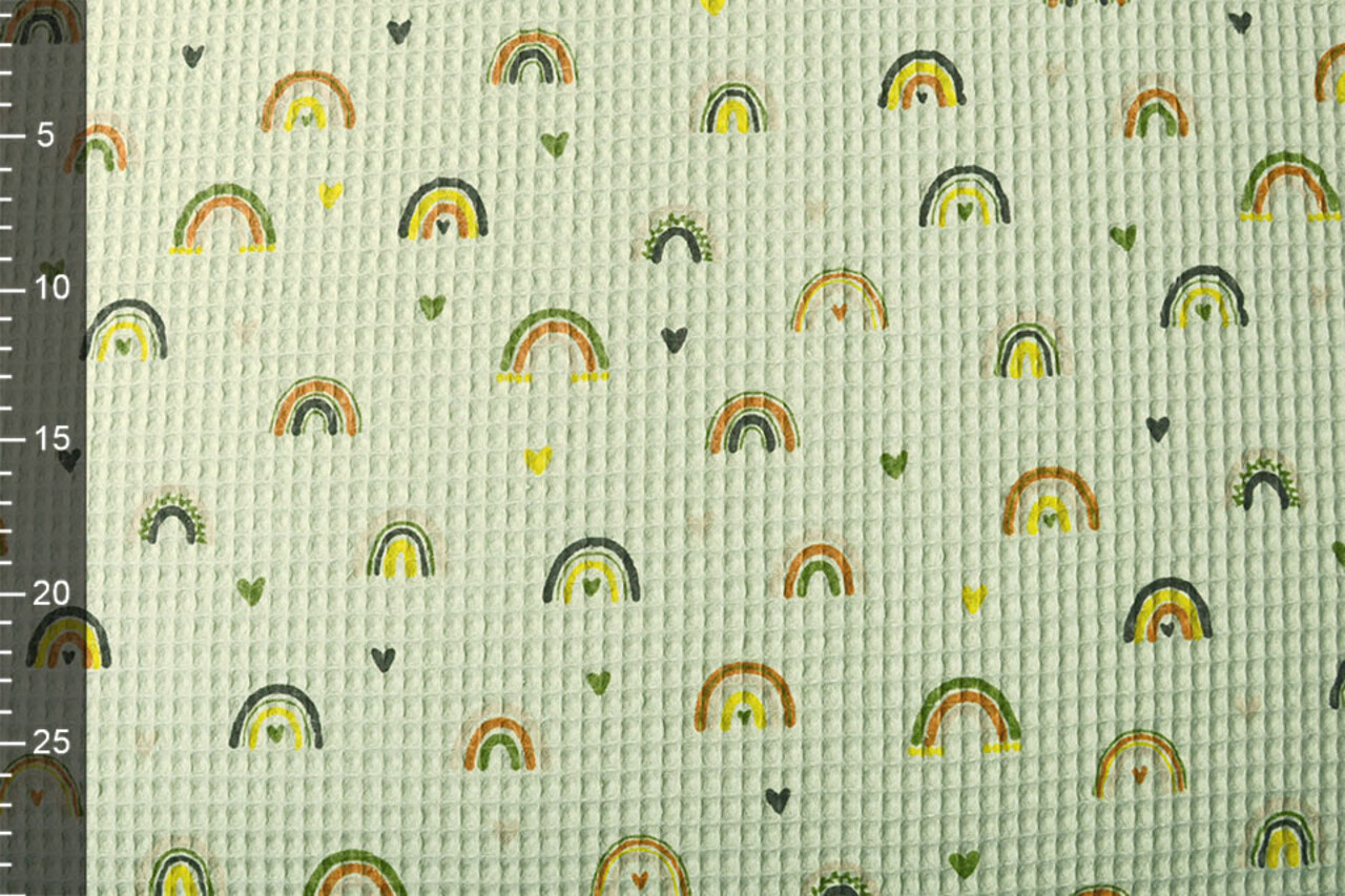 Oeko-Tex®  Wafel Regenboog met Hartjes Oud Mint Groen Oeko-Tex®  Wafel Regenboog met Hartjes Oud Mint Groen