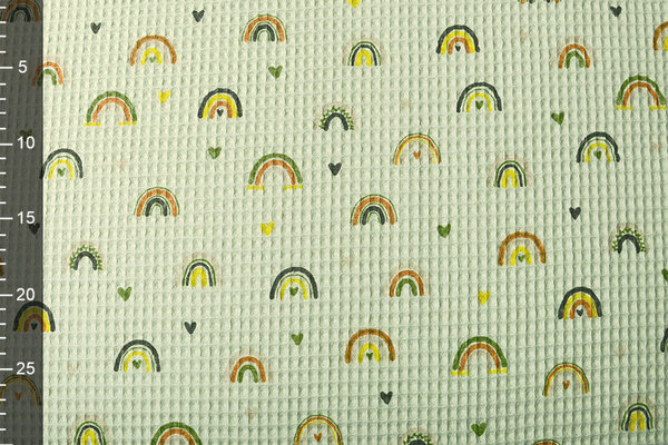 Oeko-Tex®  Waffel Regenbogen mit Herzen Alt-Minzgrün