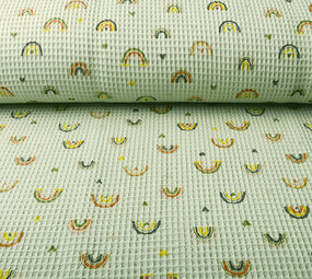 Oeko-Tex®  Waffle Rainbow with Hearts Old Mint Green Oeko-Tex®  Waffle Rainbow with Hearts Old Mint Green