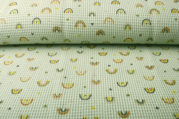 Oeko-Tex®  Waffle Rainbow with Hearts Old Mint Green Oeko-Tex®  Waffle Rainbow with Hearts Old Mint Green