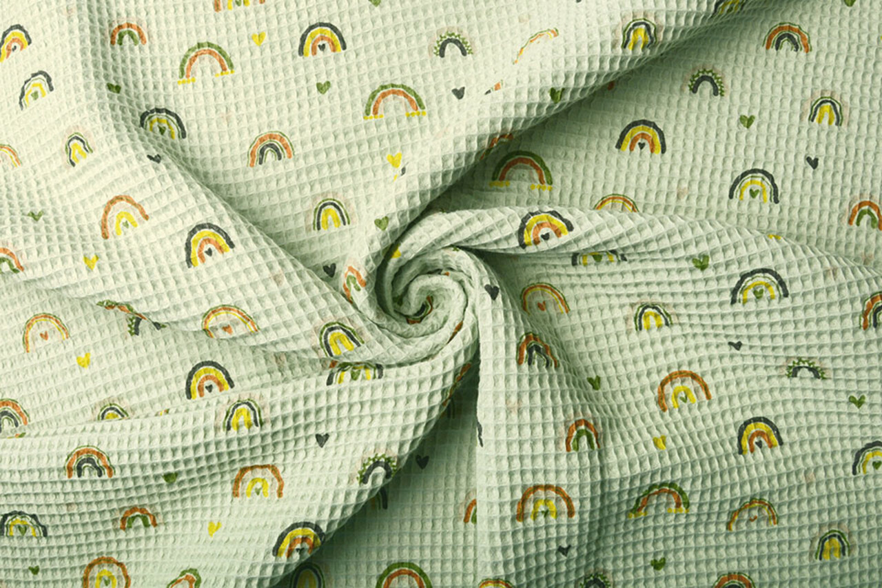 Oeko-Tex®  Waffle Rainbow with Hearts Old Mint Green Oeko-Tex®  Waffle Rainbow with Hearts Old Mint Green