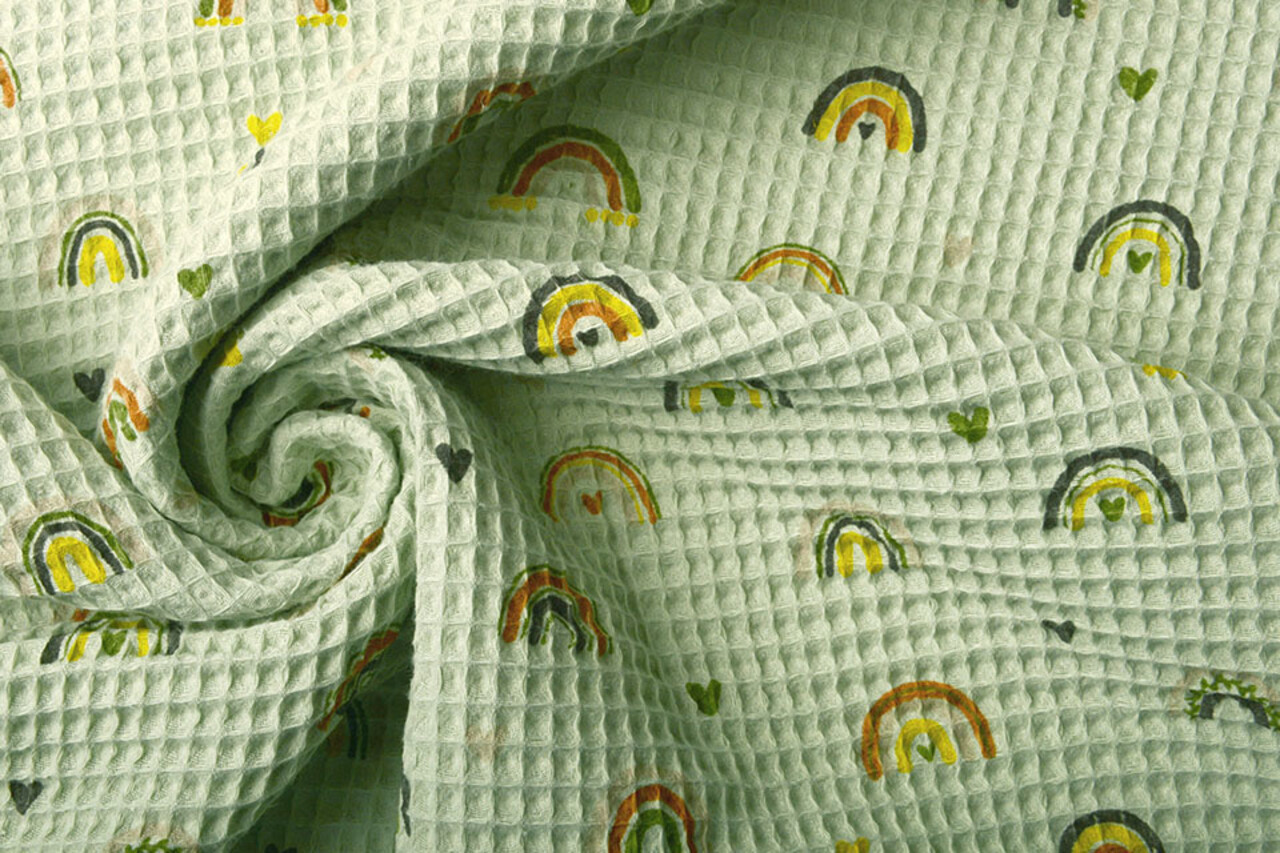 Oeko-Tex®  Waffle Rainbow with Hearts Old Mint Green Oeko-Tex®  Waffle Rainbow with Hearts Old Mint Green