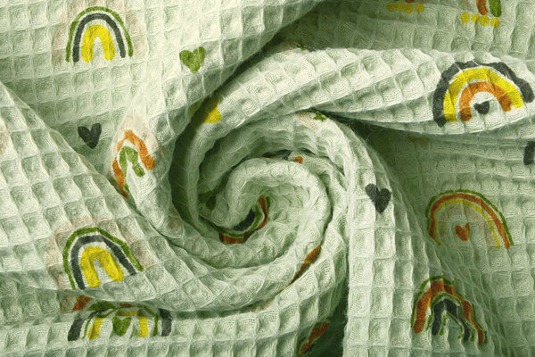 Oeko-Tex®  Waffle Rainbow with Hearts Old Mint Green Oeko-Tex®  Waffle Rainbow with Hearts Old Mint Green
