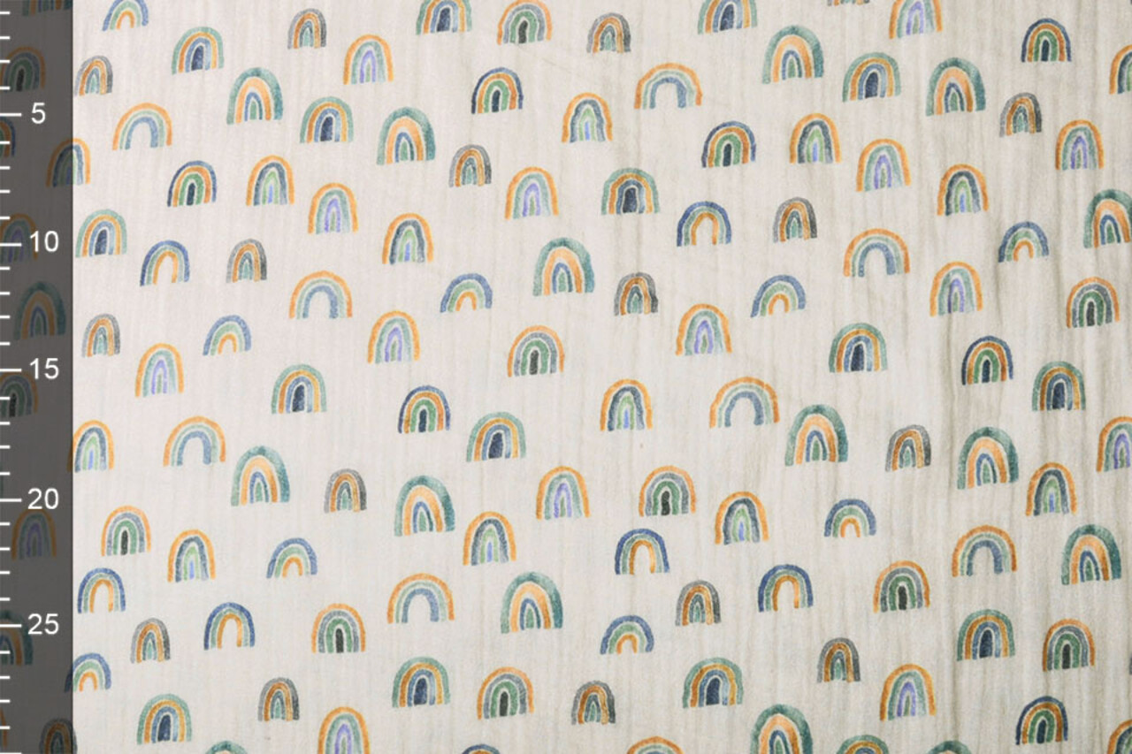 Oeko-Tex®  Baumwoll Musselin Stoff Regenbogen Hellgrau Oeko-Tex®  Baumwoll Musselin Stoff Regenbogen Hellgrau